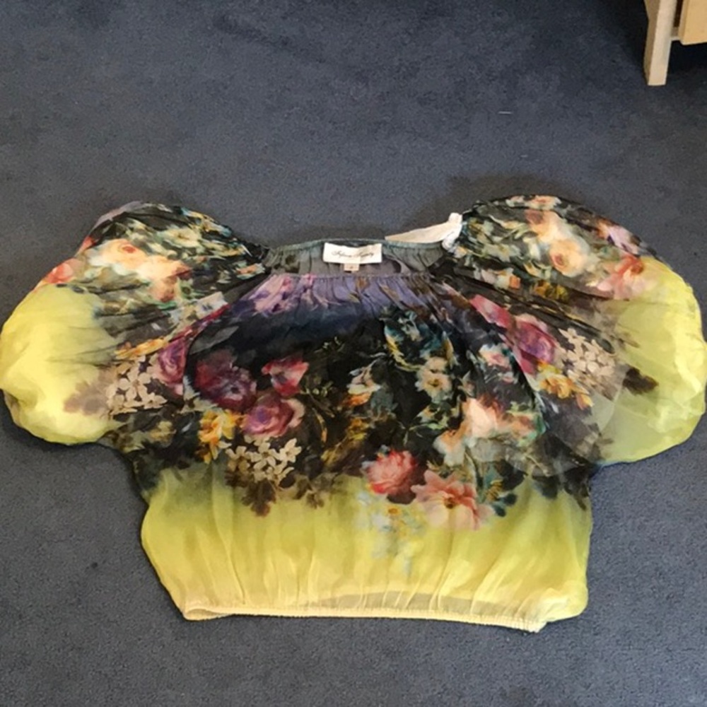 Sheer blouse with oversized sleeves.